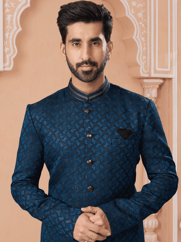 Teal Jute Silk Sherwani