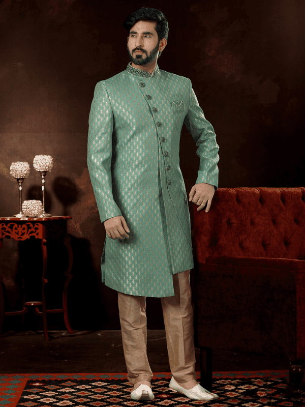 Mint Asymmetric Sherwani
