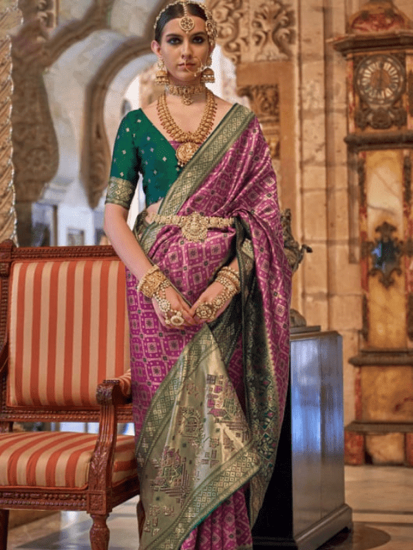 Pink Brocade Saree